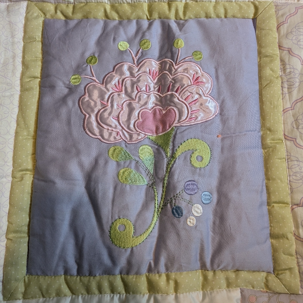 Girls Floral Comforter Blanket Embroidered Patchwork Small bed crib converted - Picture 3 of 5